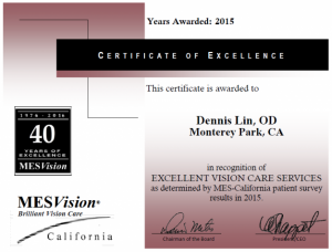 MES Vision Certificate of Excellence in Vision Care Services